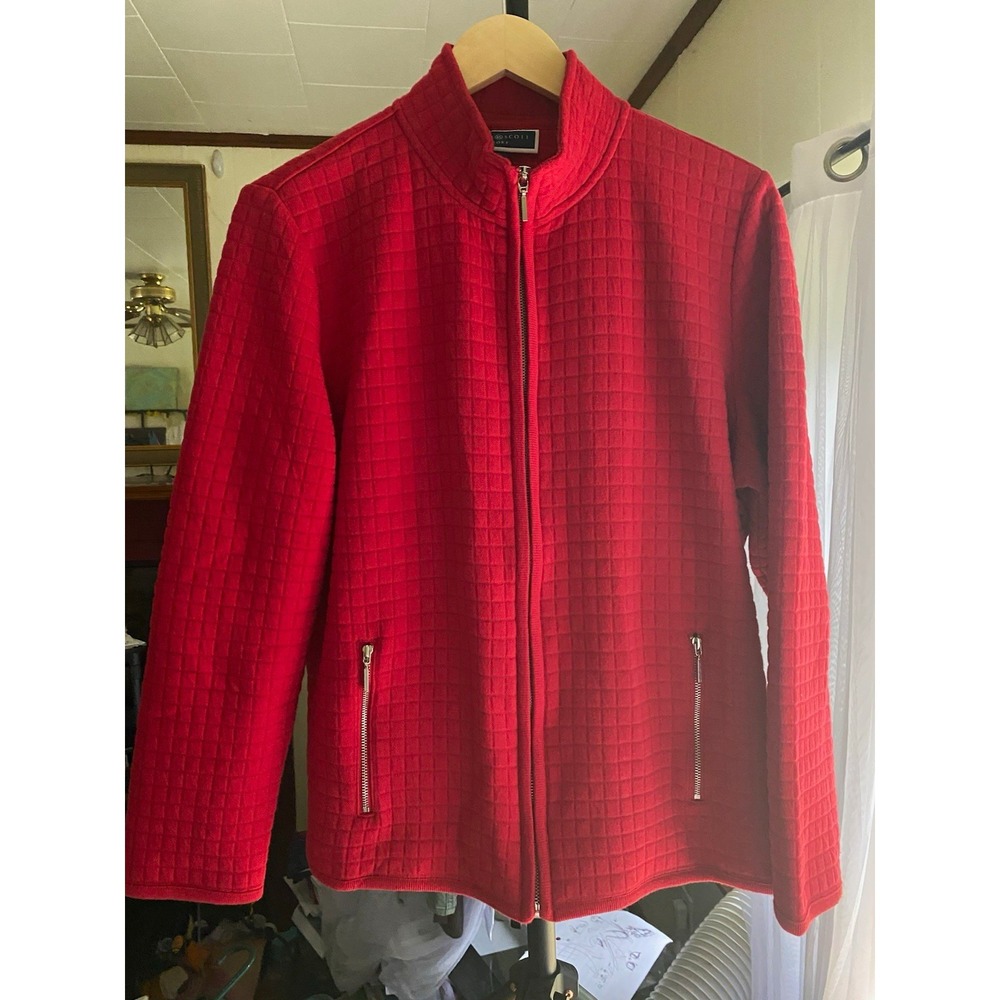 Karen Scott Sport Women's Red Full Zip Jacket w/ Pockets Long Sleeve Size L